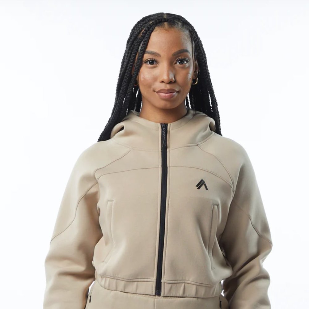 Alphalete ELMTS Crop Zip Jacket in Tan